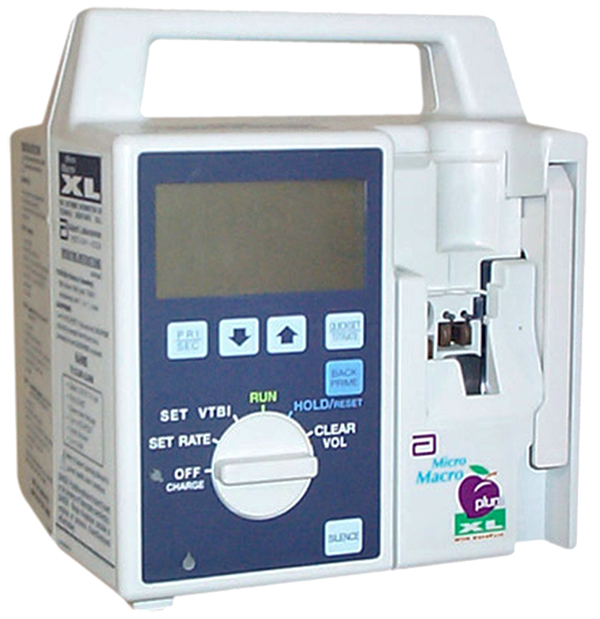 ICU Medical Plum XL dual-line volumetric pole mounted infusion system. Hospira. InfuSystem Equipment Catalog.
